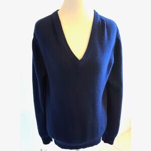 VTG Bloomingdale's 100% Cashmere V-Neck Sweater Golfing Sporty Blue Hong Kong S